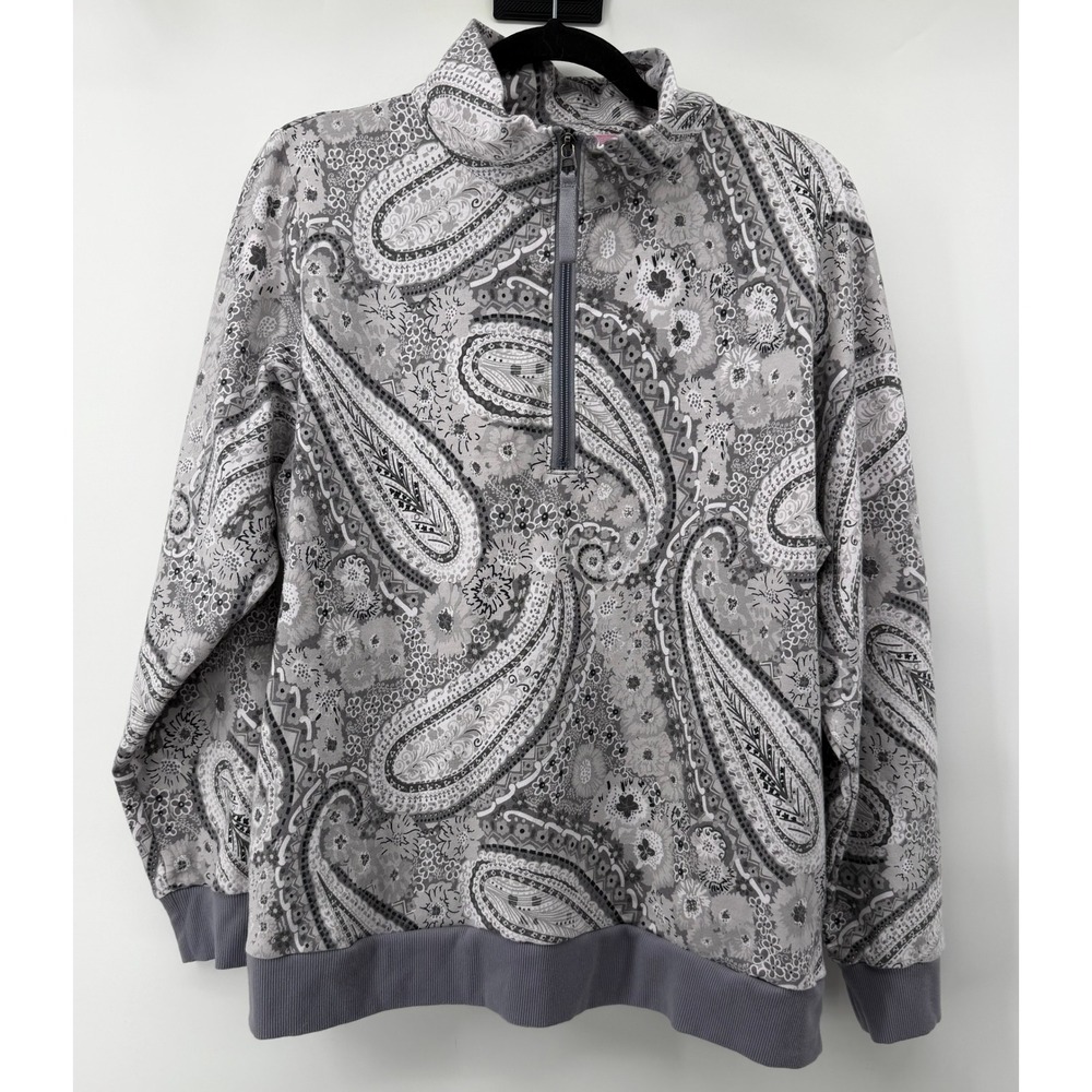 Vera Bradley Grey Paisley Floral Quarter Zip Fleece Pullover Sweatshirt 2XL